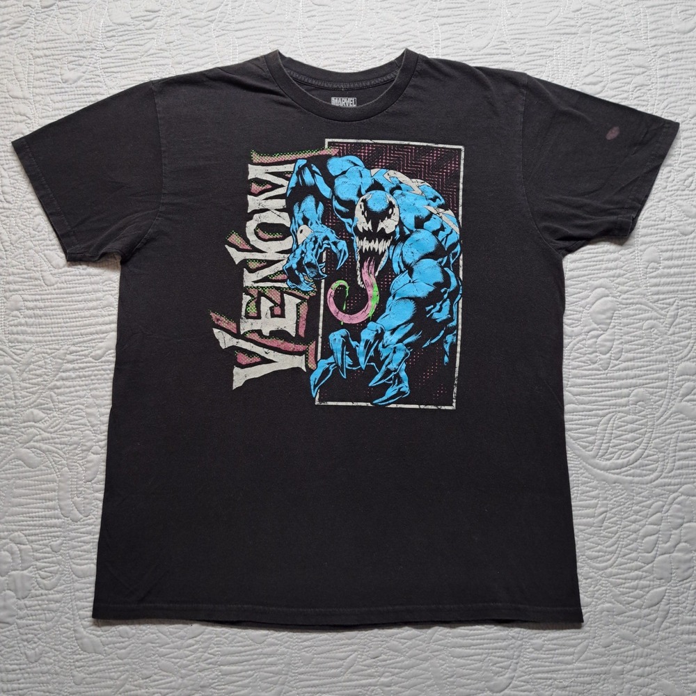Marvel Venom Graphic T-Shirt Mens Large Black Good Distressed Comic Print Tee